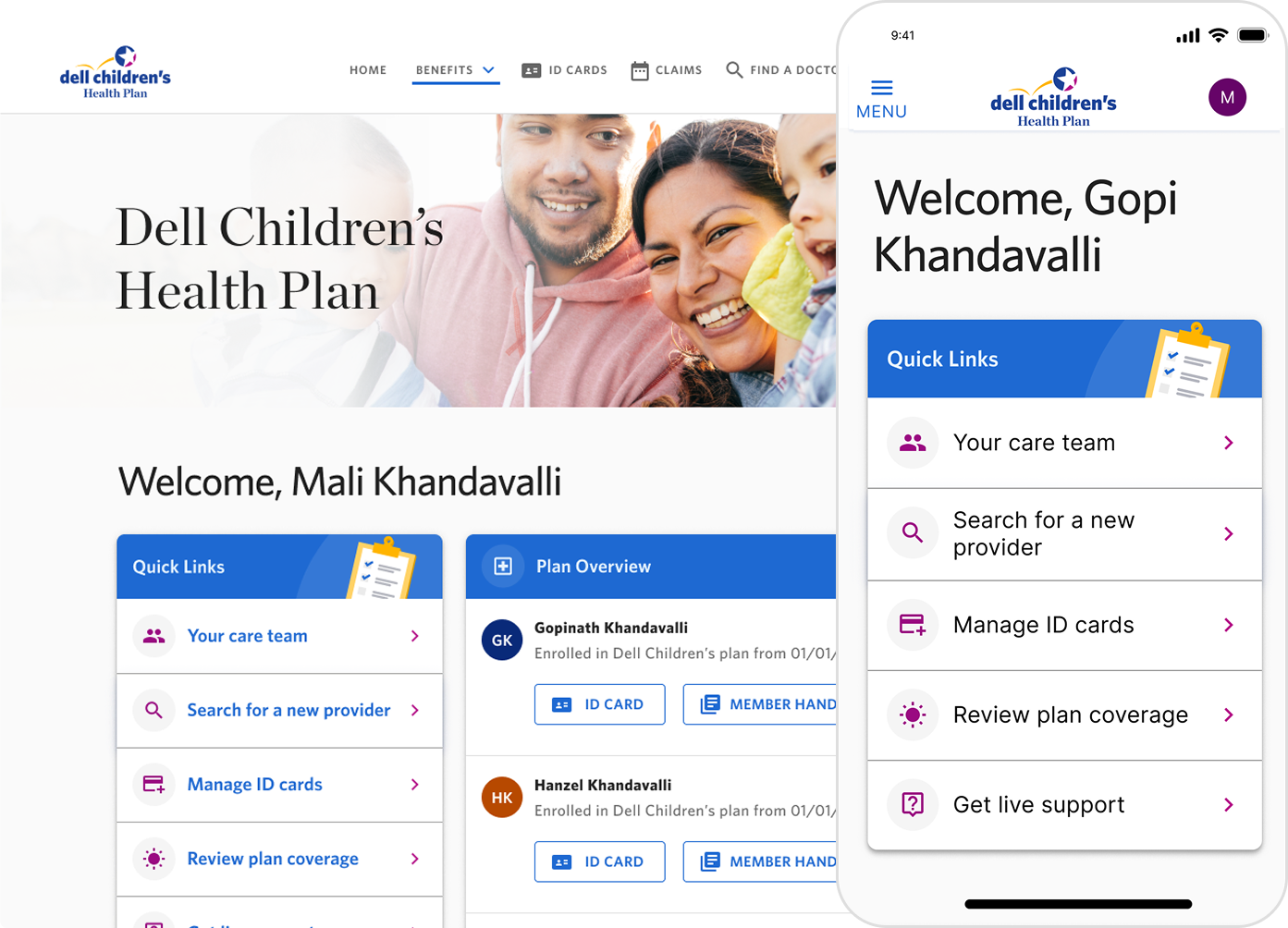 Dell Children's Health Plan, responsive member portal