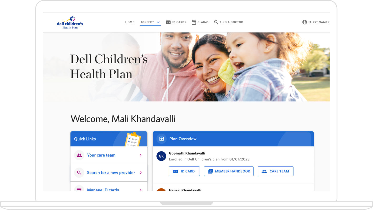 Dell Children's Health Plan — laptop view
