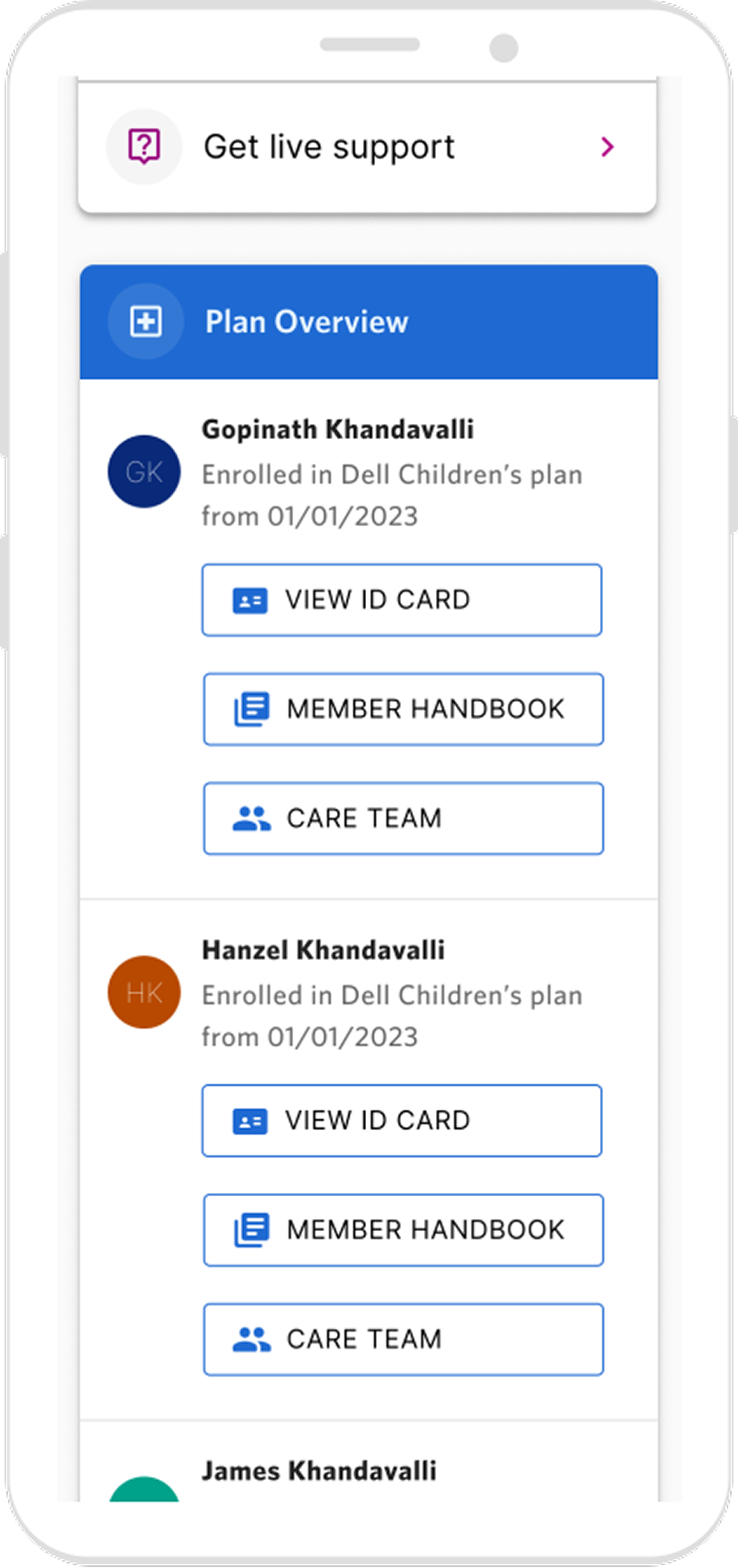 Dell Children's Health Plan — mobile view