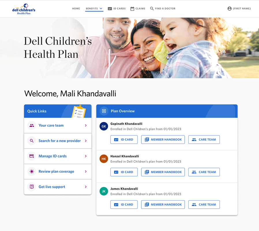 Dell Children's portal after redesign