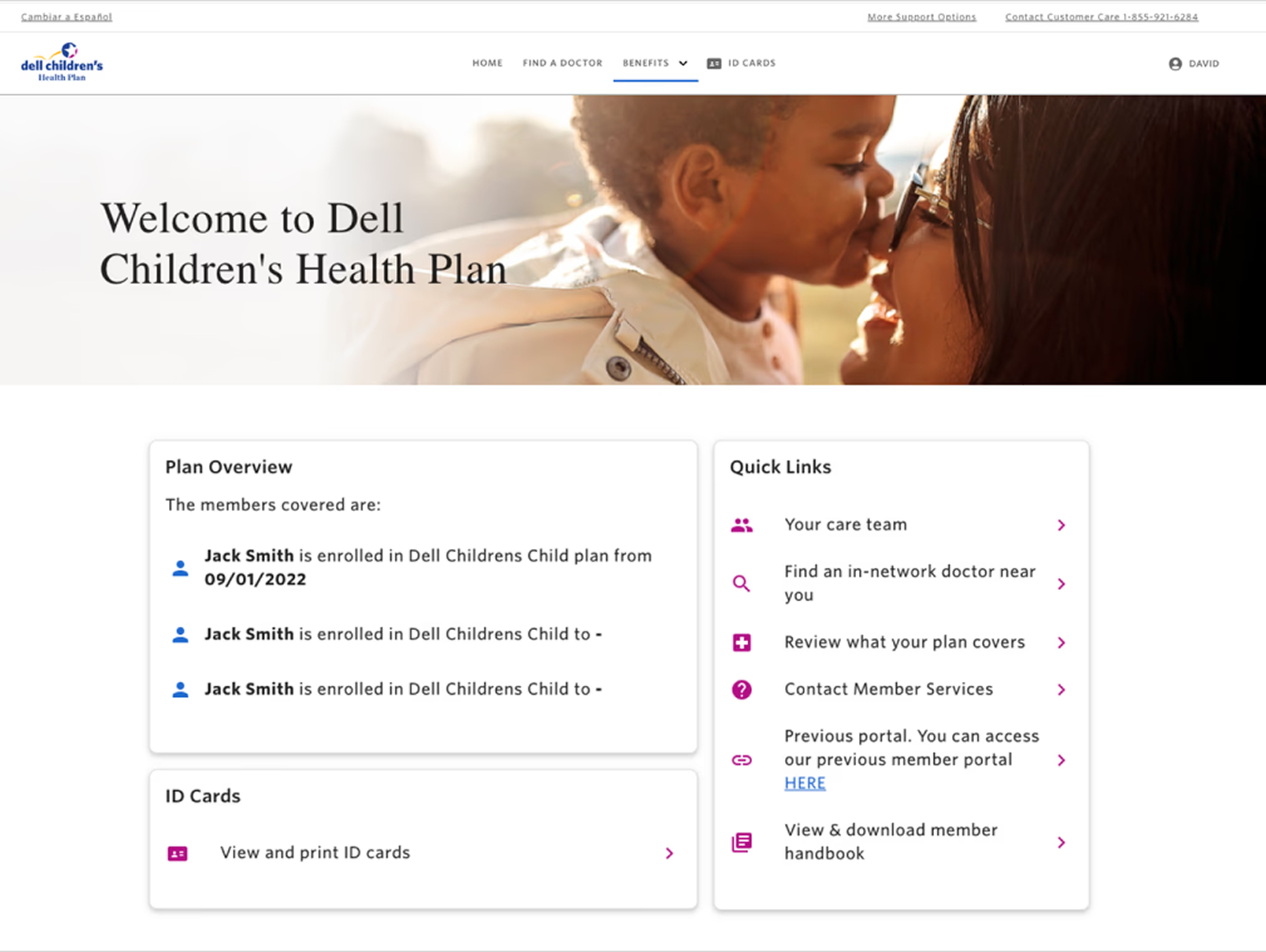 Dell Children's portal before redesign