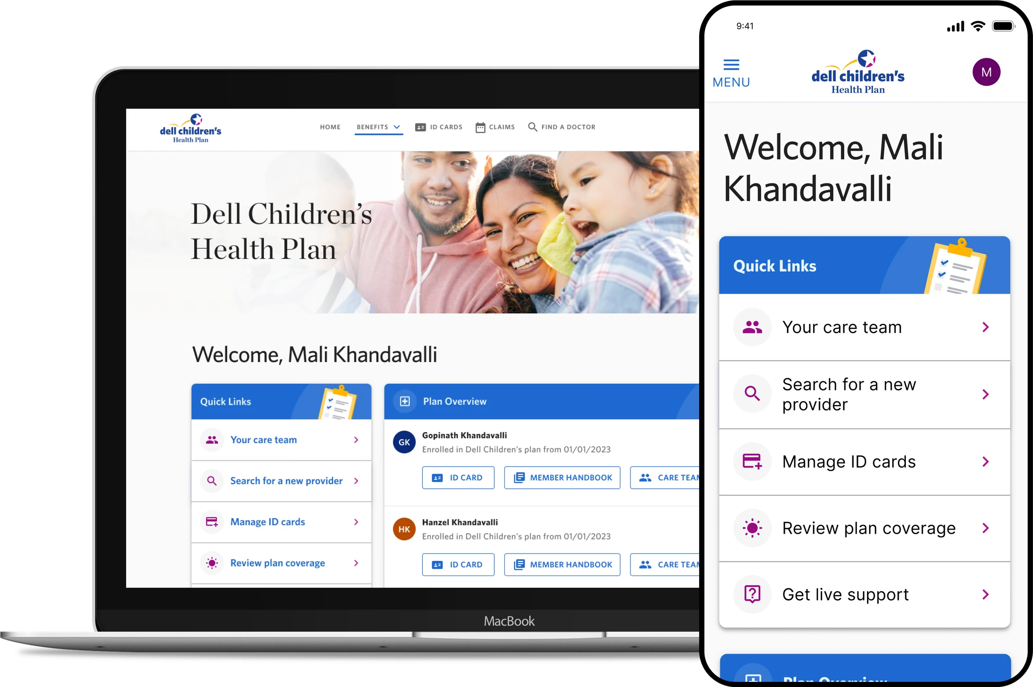 Dell Children's Health Plan responsive member portal home