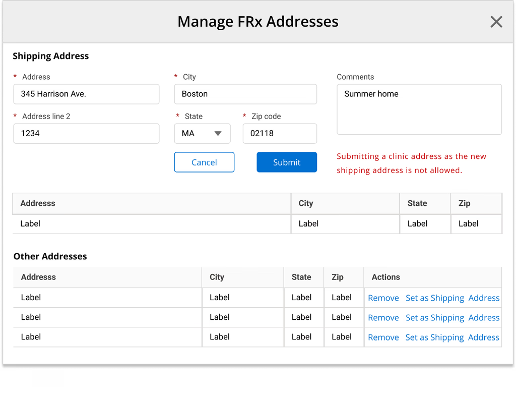 Address management in refill dashboard
