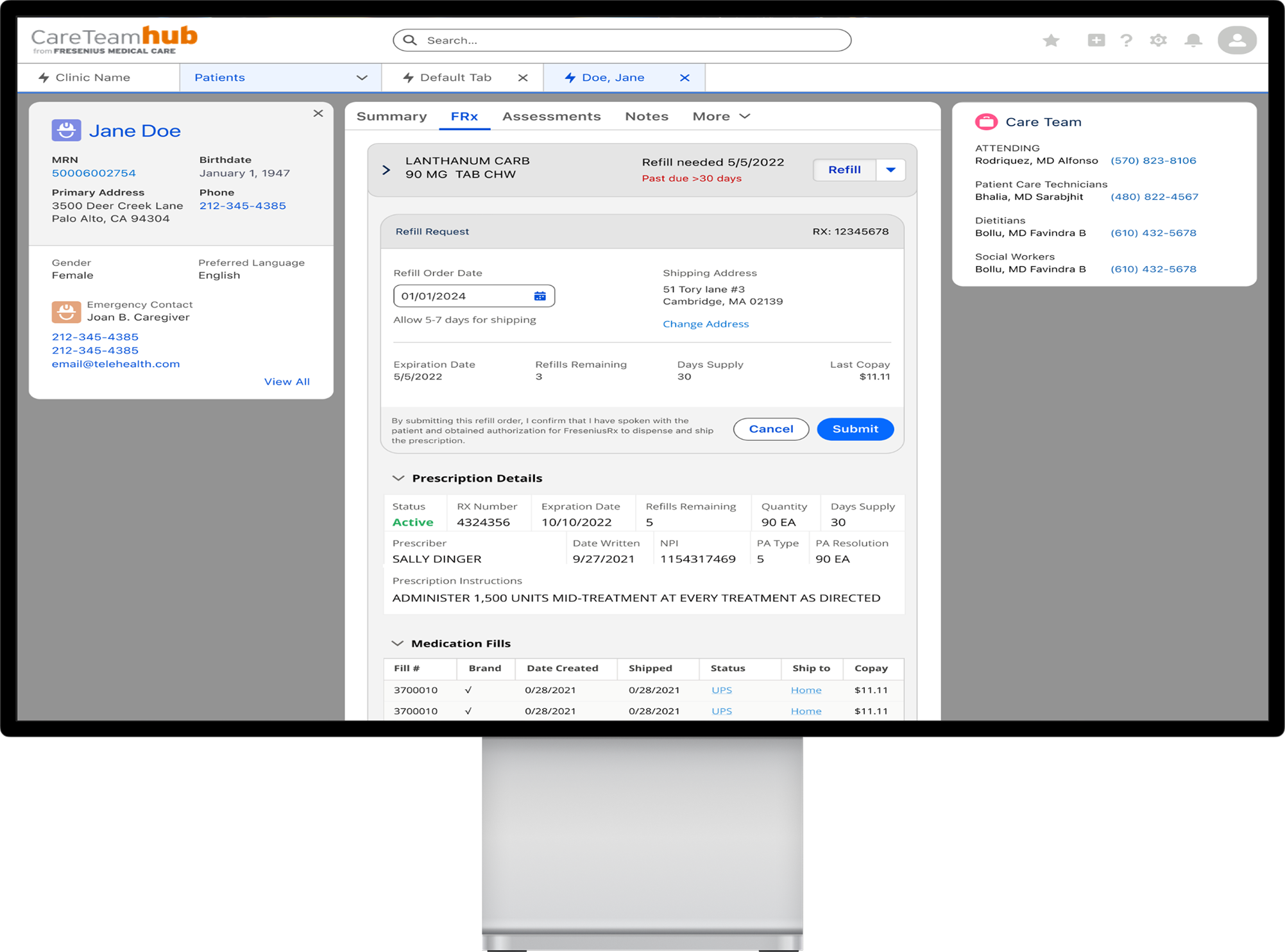 In-clinic digital refill workflow in CareTeamHub