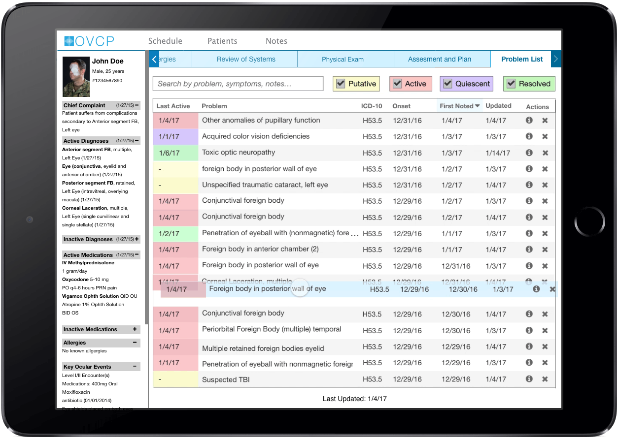 Problem list reconciliation concept on iPad
